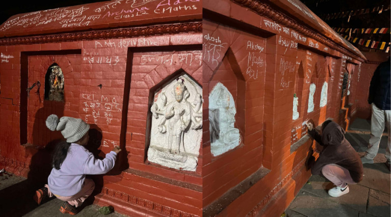 स्वयम्भूमा मञ्जुश्रीको दर्शन तथा सरस्वतीको पूजा गर्ने भक्तजनको घुइँचो